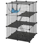3 Tier Cat Cage Crate, DIY Pet Playpen with 3 Doors, Ladders, Hammock, Platforms, Indoor Playpen for Kittens, Black