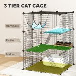 3 Tier Cat Cage Crate, DIY Pet Playpen with 3 Doors, Ladders, Hammock, Platforms, Indoor Playpen for Kittens, Black