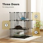 3 Tier Cat Cage Crate, DIY Pet Playpen with 3 Doors, Ladders, Hammock, Platforms, Indoor Playpen for Kittens, Black
