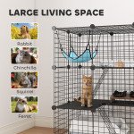 3 Tier Cat Cage Crate, DIY Pet Playpen with 3 Doors, Ladders, Hammock, Platforms, Indoor Playpen for Kittens, Black