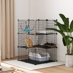 3 Tier Cat Cage Crate, DIY Pet Playpen with 3 Doors, Ladders, Hammock, Platforms, Indoor Playpen for Kittens, Black