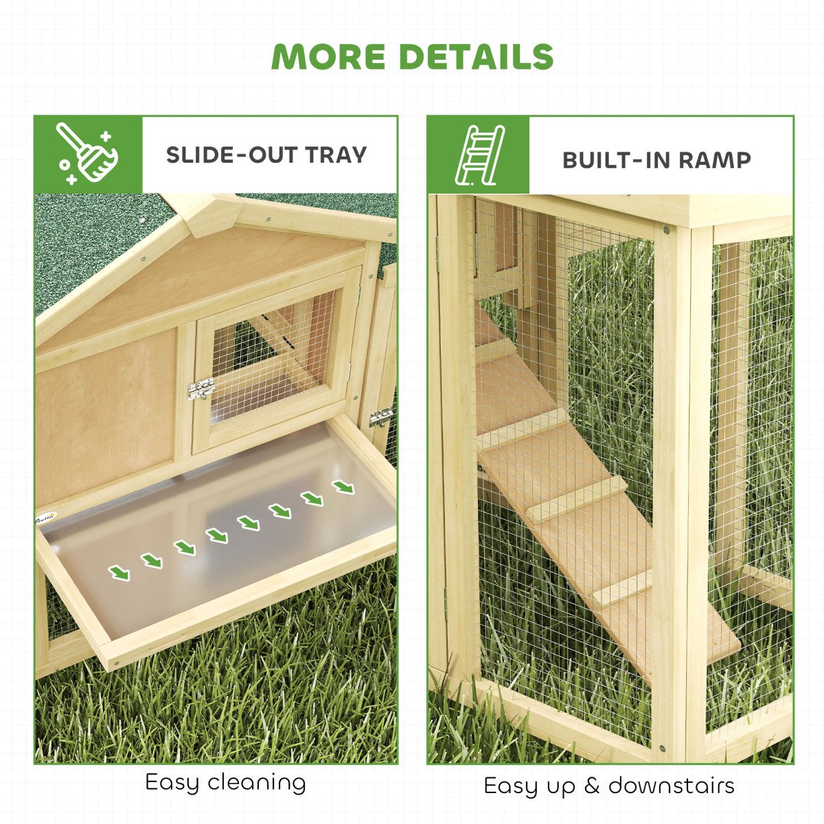 Wooden Chicken Coop, Outdoor Backyard Garden Large Rabbit Hutch with Nesting Box, Run, Ramp, Drawer
