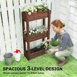 3-Tier Wooden Raised Garden Bed with Legs, 23.6" x 9.8" x 47.2" Elevated Planter Box with Drainage Holes and Bed Liner