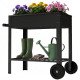 Metal Raised Garden Bed, Elevated Planter Box with 2 Wheels, Handle and Shelf, 31.5" Tall Raised Planter