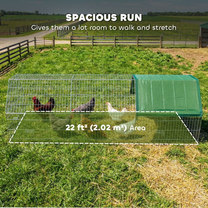 Metal Chicken Coop with UV-Resistant Cover for Rabbits, Ducks, Turtles, Guinea Pigs, 106" x 29.5" x 29.5", Green