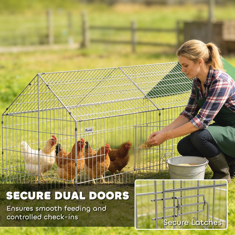 Metal Chicken Coop with UV-Resistant Cover for Rabbits, Ducks, Turtles, Guinea Pigs, 106" x 29.5" x 29.5", Green