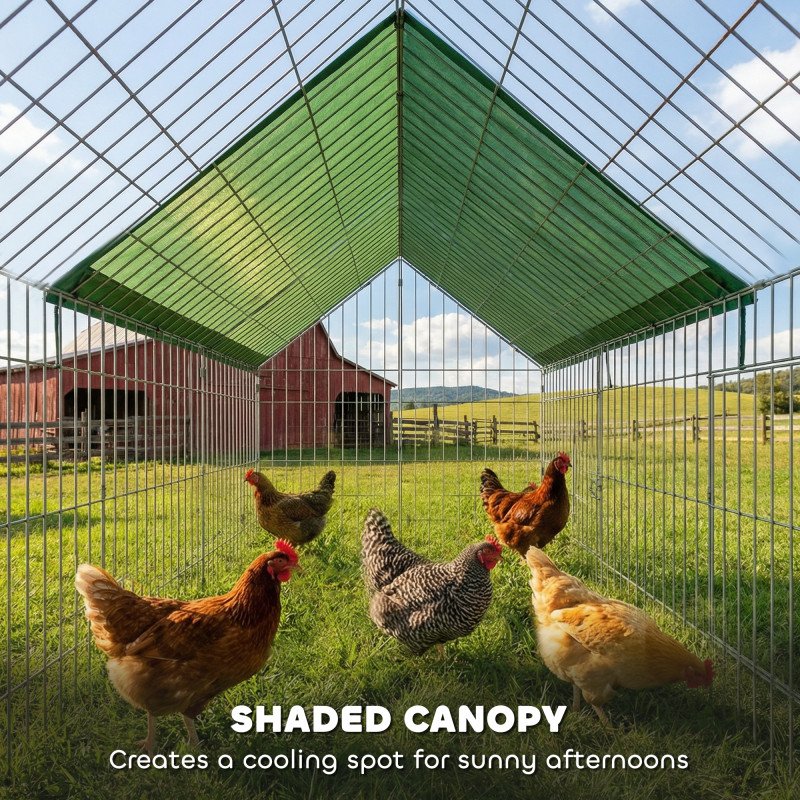 Metal Chicken Coop with UV-Resistant Cover for Rabbits, Ducks, Turtles, Guinea Pigs, 106" x 29.5" x 29.5", Green