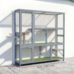 Catio Outdoor Cat Enclosure, 77" H Wooden Cat House with Weatherproof Roof, Platforms and Scratching Post