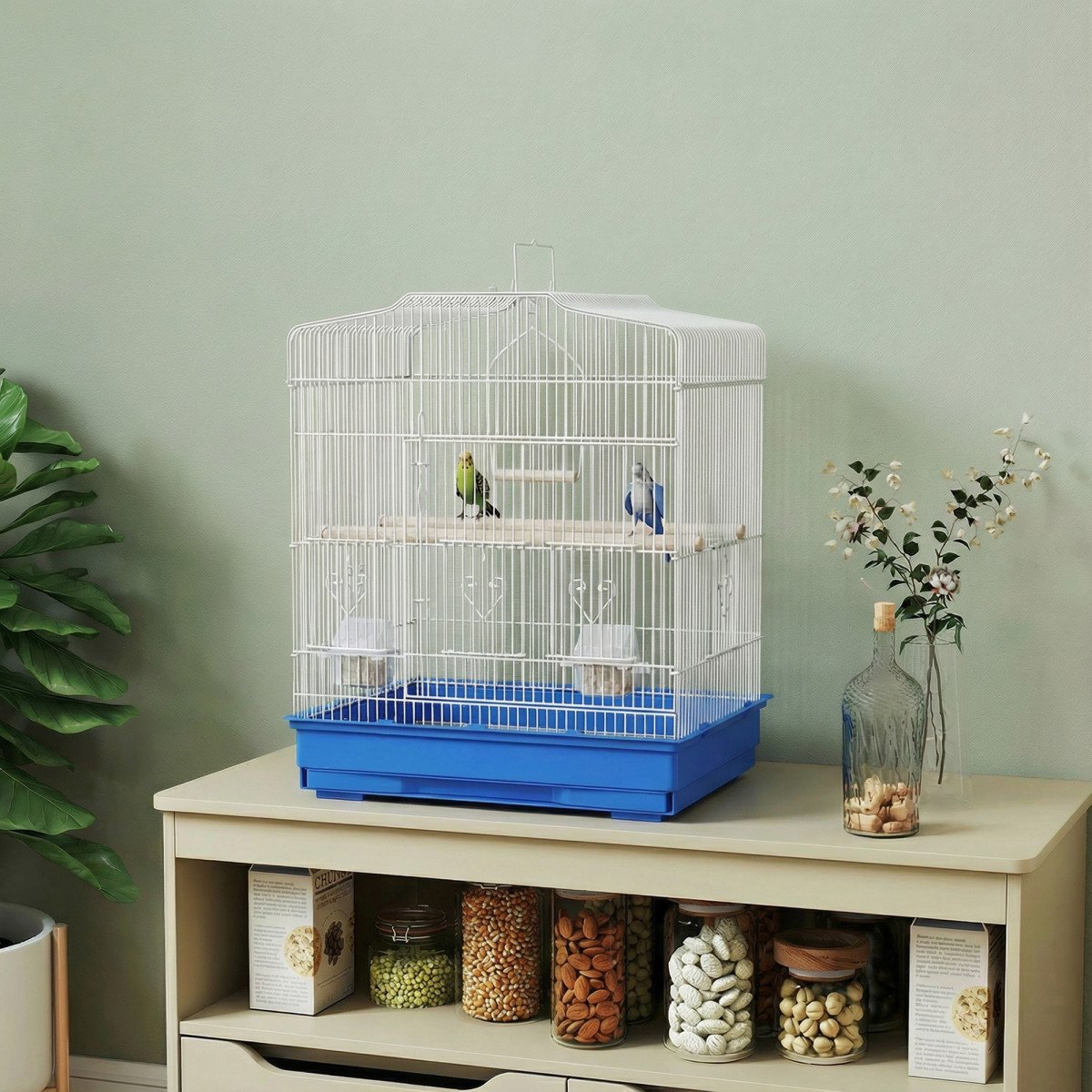23" Bird Cage, Finches Canaries, Parrot Cage with Doors Perches, 2 Feeder Pet Supplies, Blue