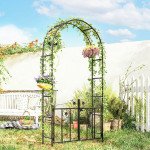 7.4 ft Garden Arch, Outdoor Trellis Arbor with Gate for Climbing Plants, Wedding Arch, Black