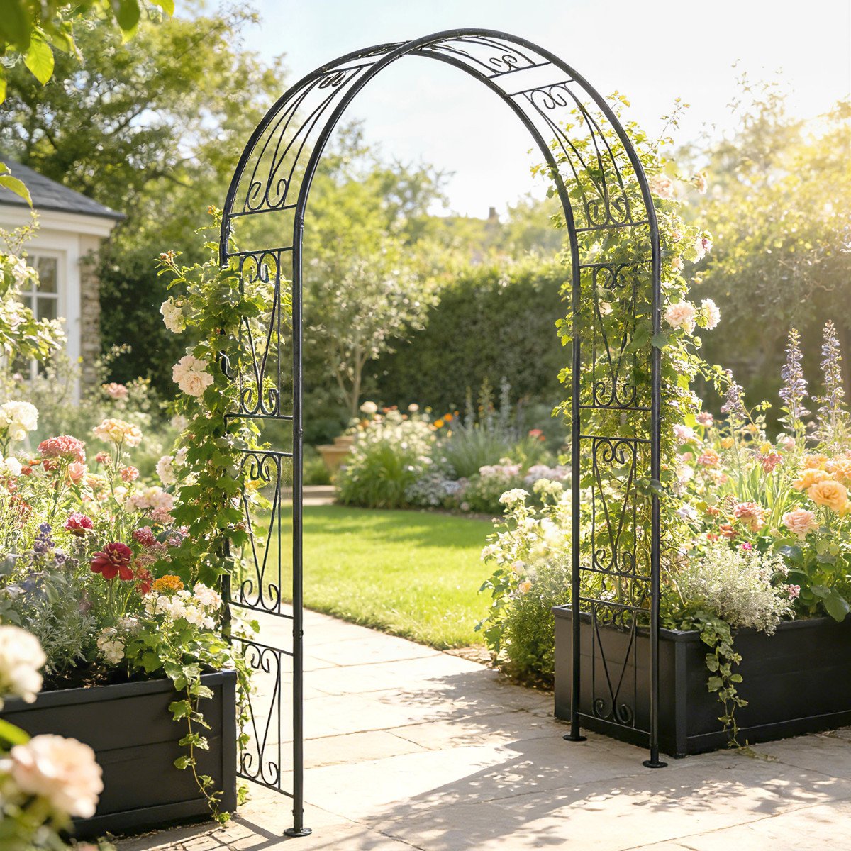 8 ft Garden Arch, Outdoor Trellis Arbor for Climbing Plants, Wedding Arch for Party Outdoor Garden Backyard, Black