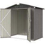 6.5' x 4' Outdoor Storage Shed, Metal Garden Shed with Lockable Double Doors, 4 Vents, Light Grey