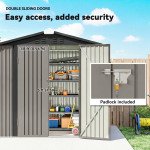 6.5' x 4' Outdoor Storage Shed, Metal Garden Shed with Lockable Double Doors, 4 Vents, Light Grey