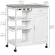 Rolling Kitchen Cart, Bar Cart on Wheels with Wine Rack, Drawer, Open Shelves, Cabinet and Faux Marble Top, Kitchen Island with Storage, White