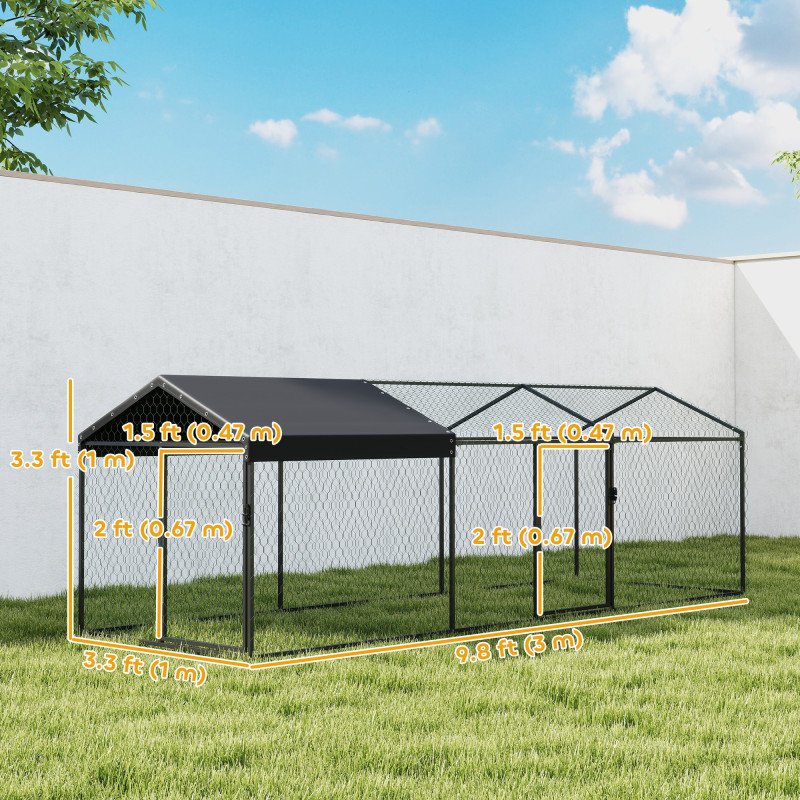 Large Metal Chicken Coop, Chicken Run with Waterproof & Anti-UV Cover for 3-5 Poultry, Outdoor Poultry Cage Rabbit Hutch