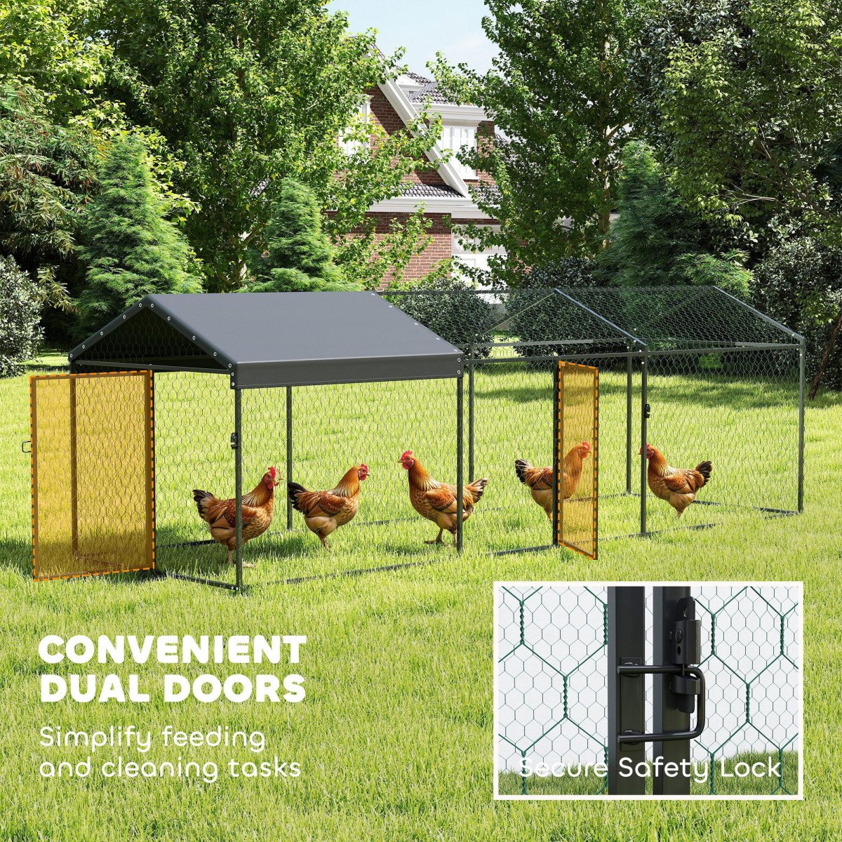 Large Metal Chicken Coop, Chicken Run with Waterproof & Anti-UV Cover for 3-5 Poultry, Outdoor Poultry Cage Rabbit Hutch