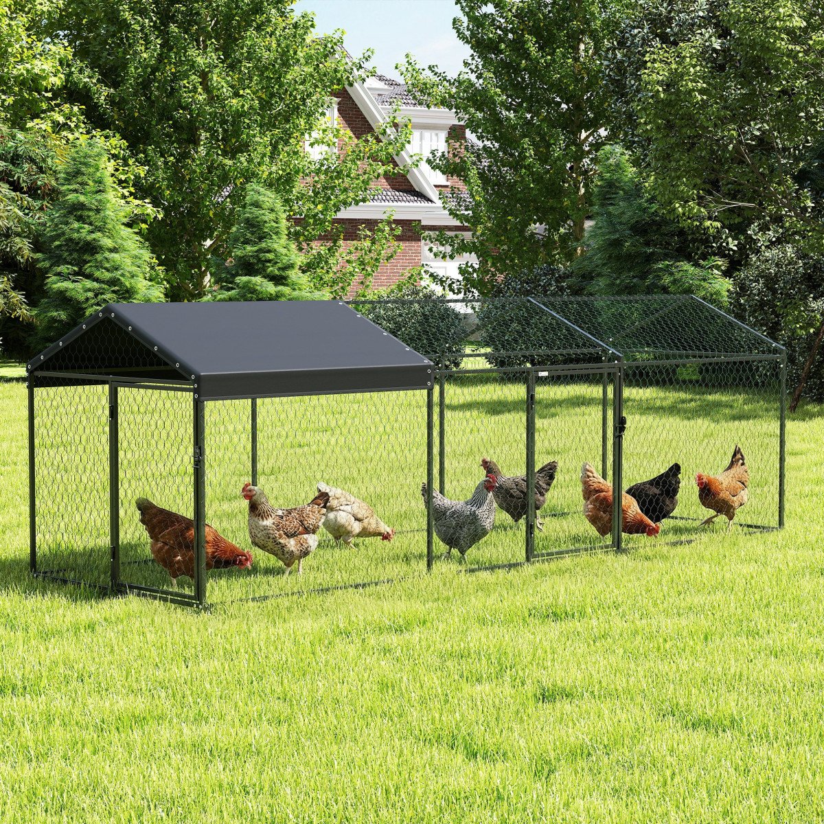 Large Metal Chicken Coop, Chicken Run with Waterproof & Anti-UV Cover for 3-5 Poultry, Outdoor Poultry Cage Rabbit Hutch