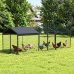Large Metal Chicken Coop, Chicken Run with Waterproof & Anti-UV Cover for 3-5 Poultry, Outdoor Poultry Cage Rabbit Hutch