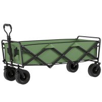 130L Folding Garden Cart with Wheels, Heavy-Duty Collapsible Wagon with Brakes, Green
