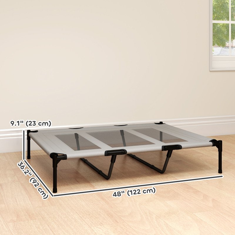 Elevated Dog Bed, Raised Dog Cot for XL Sized Dogs, Indoor & Outdoor, 48" x 36" x 9", Light Grey