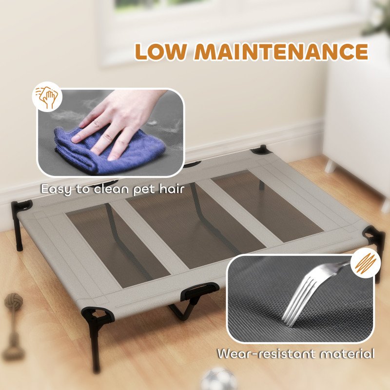 Elevated Dog Bed, Raised Dog Cot for XL Sized Dogs, Indoor & Outdoor, 48" x 36" x 9", Light Grey