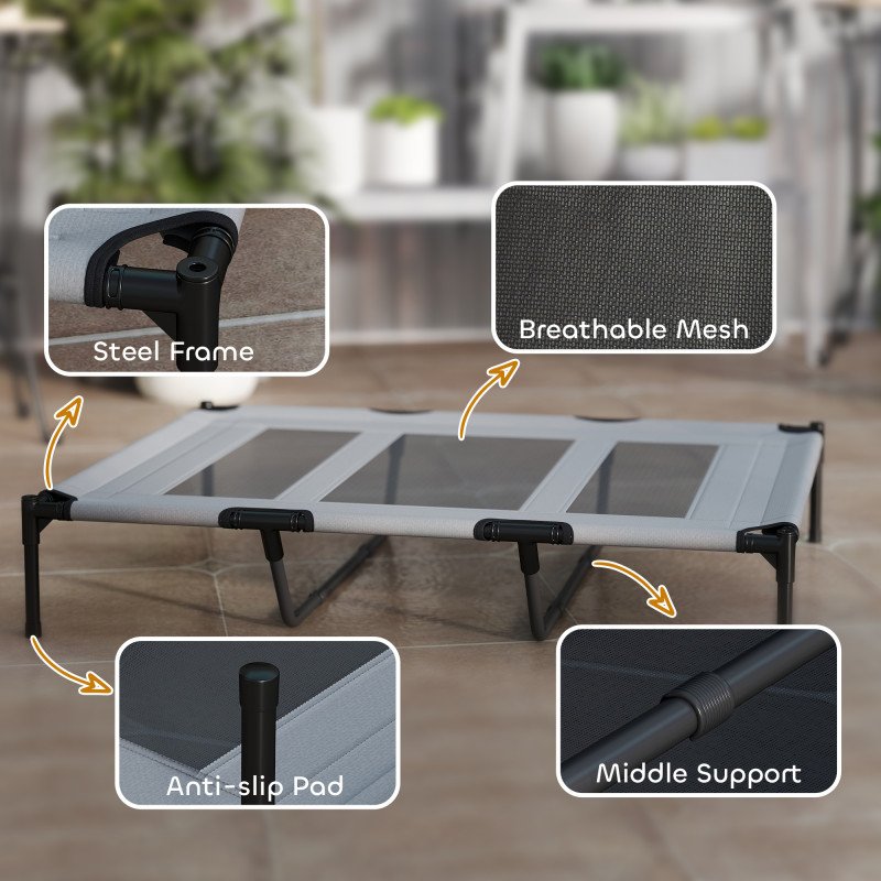 Elevated Dog Bed, Raised Dog Cot for XL Sized Dogs, Indoor & Outdoor, 48" x 36" x 9", Light Grey