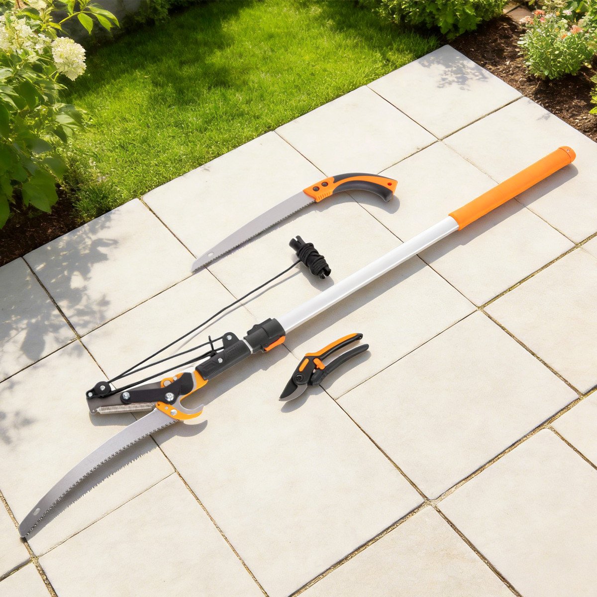 2-In-1 Manual Pole Saw, Hand Pruning Saw, Secateurs with Safety Lock, 6.5ft Aluminium Telescopic Pole Pruner