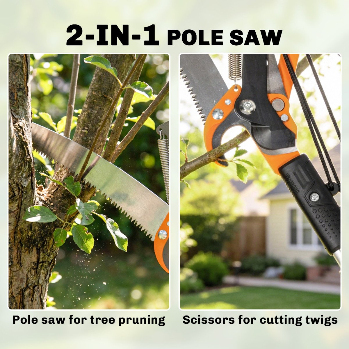 6.5ft 2-In-1 Manual Pole Saw for Tree Trimming, Aluminium Telescopic Long Reach Pole Pruner with Sharp 65Mn Steel Blade