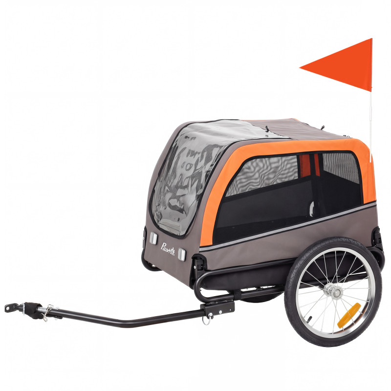 Dog Bike Trailer, Pet Cart Wagon Cart Carrier Attachment for Travel with 2 Doors, Large Wheels, Safety Flag