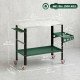 2Tier Rolling Welding Table, Lockable Steel Heavy Duty Welding Workbench Table with Side Tray, Silver & Green