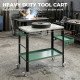 2Tier Rolling Welding Table, Lockable Steel Heavy Duty Welding Workbench Table with Side Tray, Silver & Green