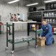 2Tier Rolling Welding Table, Lockable Steel Heavy Duty Welding Workbench Table with Side Tray, Silver & Green
