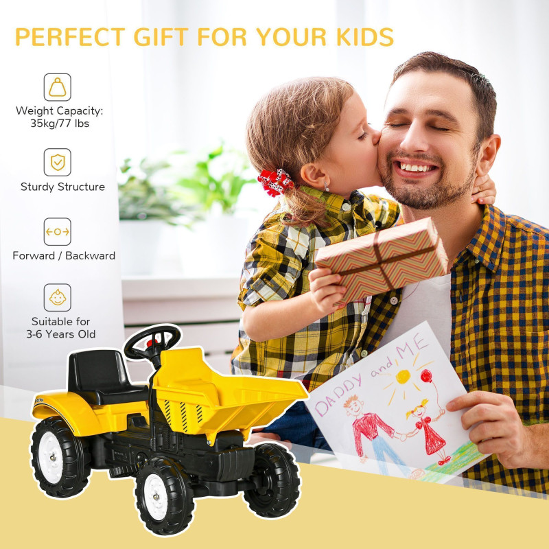 Ride-On Tractor for Kids, Pedal Construction Car with Manual Control Bucket for 3 Year Old, Yellow