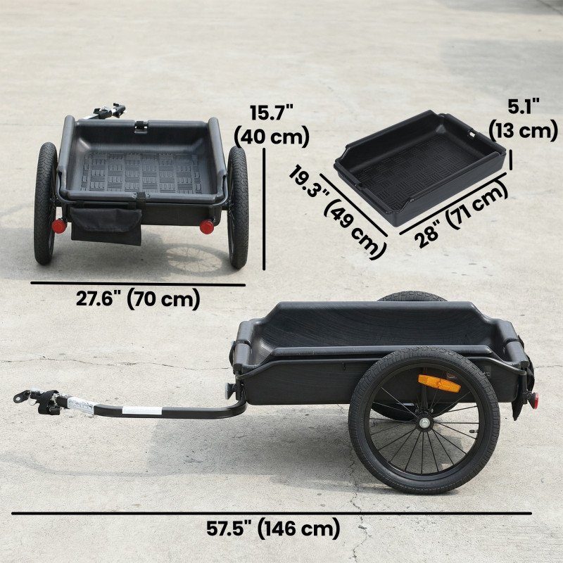 Soozier Bike Trailer, Bike Cargo Trailer with Quick Release 16" Wheels, Cargo Net, Safe Reflectors and Red Flag