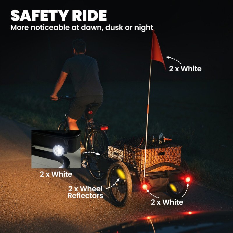 Soozier Bike Trailer, Bike Cargo Trailer with Quick Release 16" Wheels, Cargo Net, Safe Reflectors and Red Flag