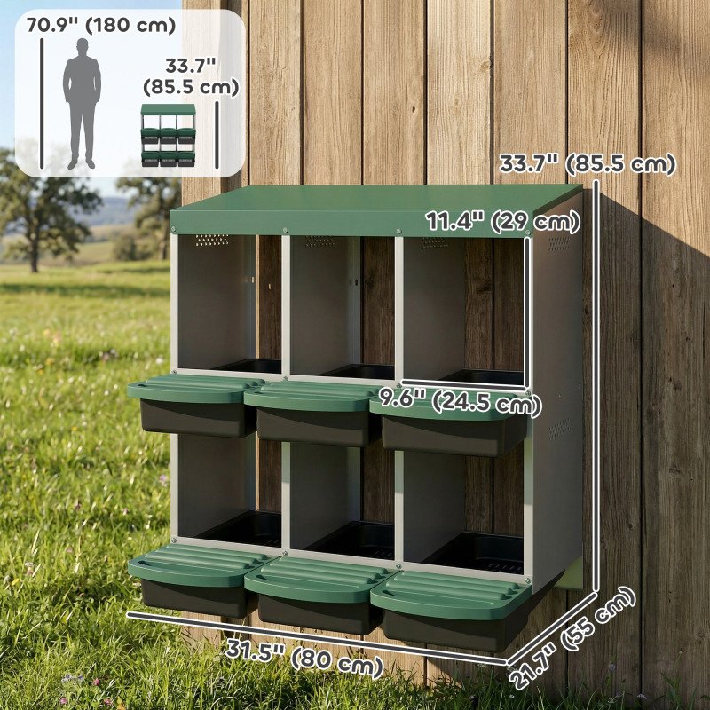 Chicken Nesting Boxes, 6 Compartment Metal Nesting Boxes for Chicken Coop, Egg Laying Boxes with Lid Cover