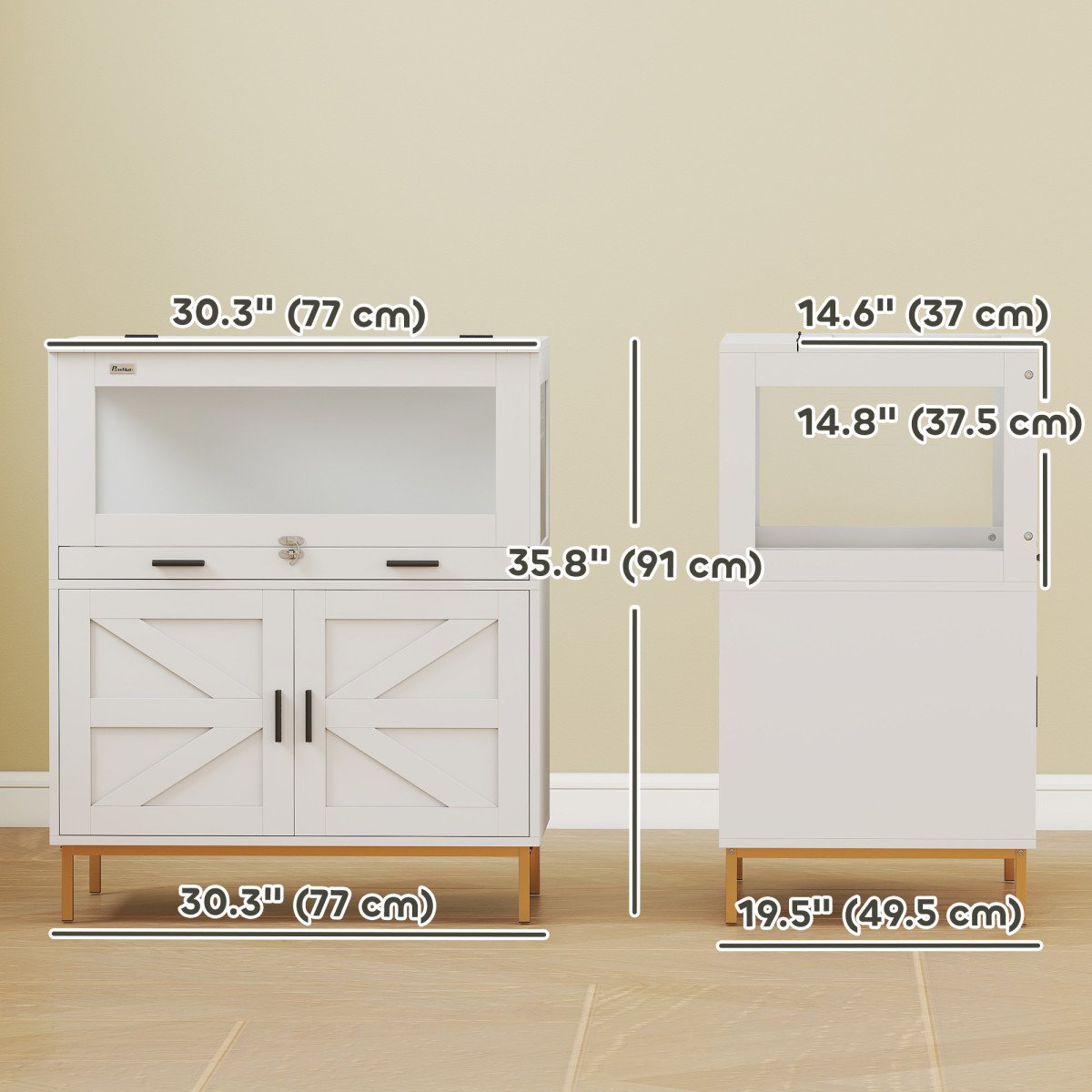 Hamster Cage with Storage Cabinet, Small Animal Cage with Pull Out Drawer and Acrylic Panels, 30" x 19.5" x 36"