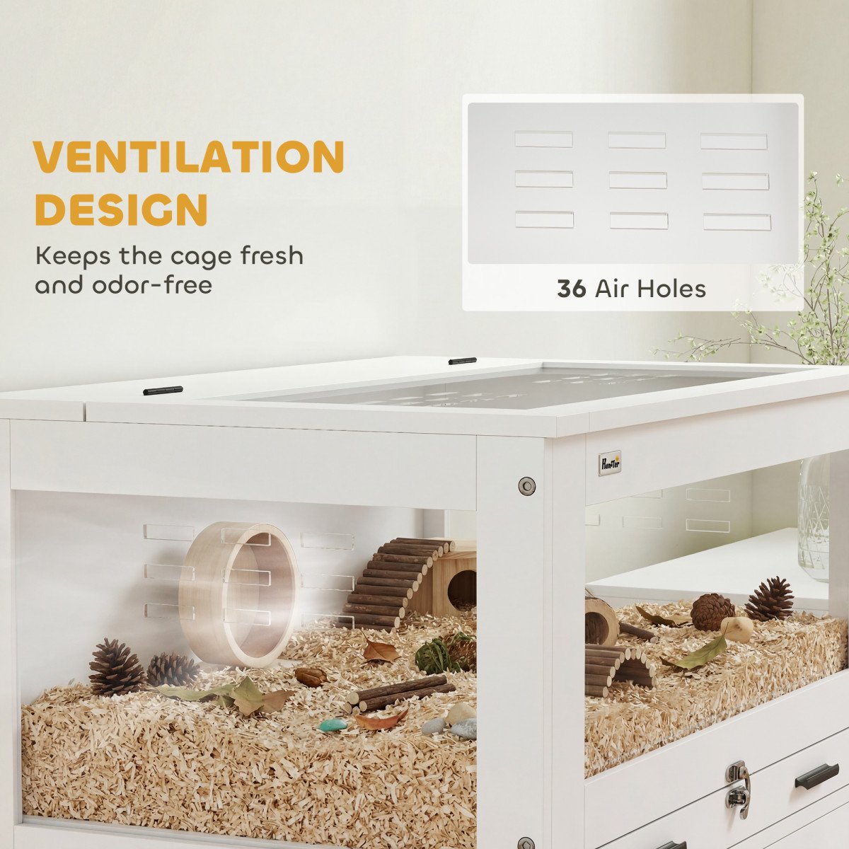 Hamster Cage with Storage Cabinet, Small Animal Cage with Pull Out Drawer and Acrylic Panels, 30" x 19.5" x 36"