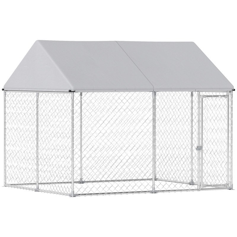 Heavy Duty Galvanized Steel Outdoor Dog Kennel with Waterproof Roof, Safety Lockable Latch System, 9.2' x 7.5' x 7.2'