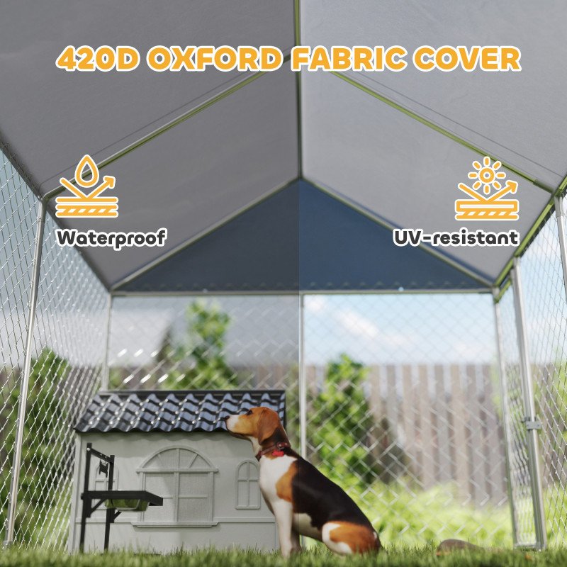 Heavy Duty Galvanized Steel Outdoor Dog Kennel with Waterproof Roof, Safety Lockable Latch System, 9.2' x 7.5' x 7.2'