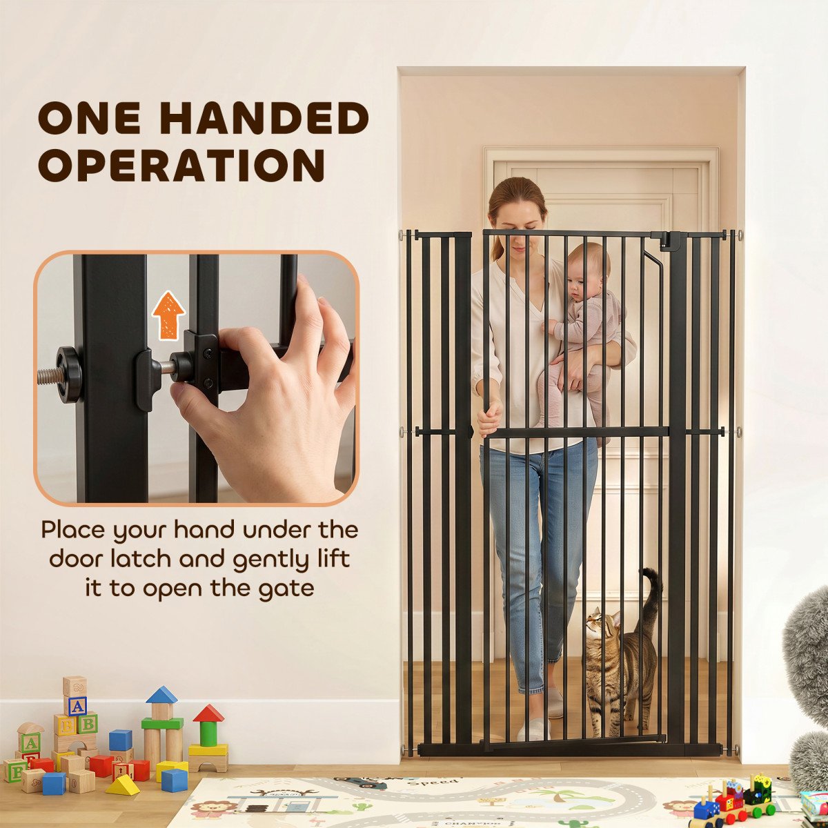 63" Extra Tall Pet Gate 30-41" Wide Adjustable Baby Gate Pressure Mounted for Doorways, Hallways, Stairs