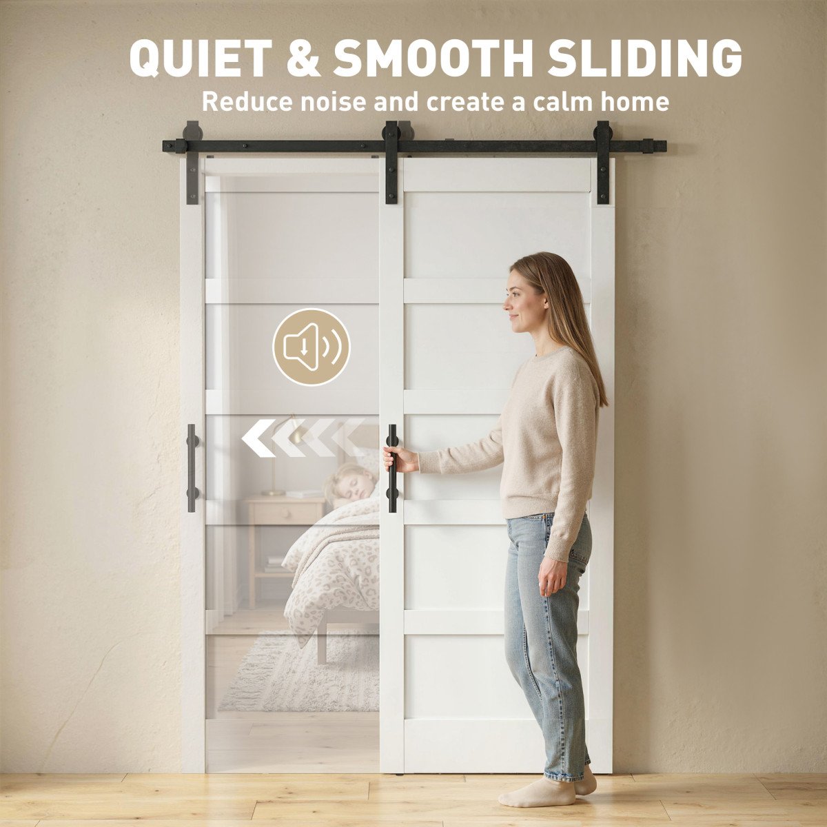 32"x84" Sliding Barn Door with Hardware Kit, Shaker Style Sliding Door with Handle, Track, Floor Guide, White Wood Grain