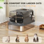 XXL Stainless Steel Cat Litter Tray, Enclosed Cat Litter Box for Big Cats with High Sides, Scoop, Easy Clean, Black