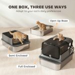 XXL Stainless Steel Cat Litter Tray, Enclosed Cat Litter Box for Big Cats with High Sides, Scoop, Easy Clean, Black