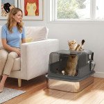 XXL Stainless Steel Cat Litter Tray, Enclosed Cat Litter Box for Big Cats with High Sides, Scoop, Easy Clean, Black