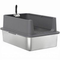 XL Stainless Steel Cat Litter Box for Big and Multiple Cats with High Wall Side, Scoop, Easy Cleaning & Odor Free