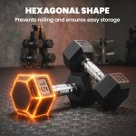 Soozier Hex Dumbbell Weight Set with Vertical Rack, 120lbs Rubber-Coated Dumbbells with Non-Slip Handles