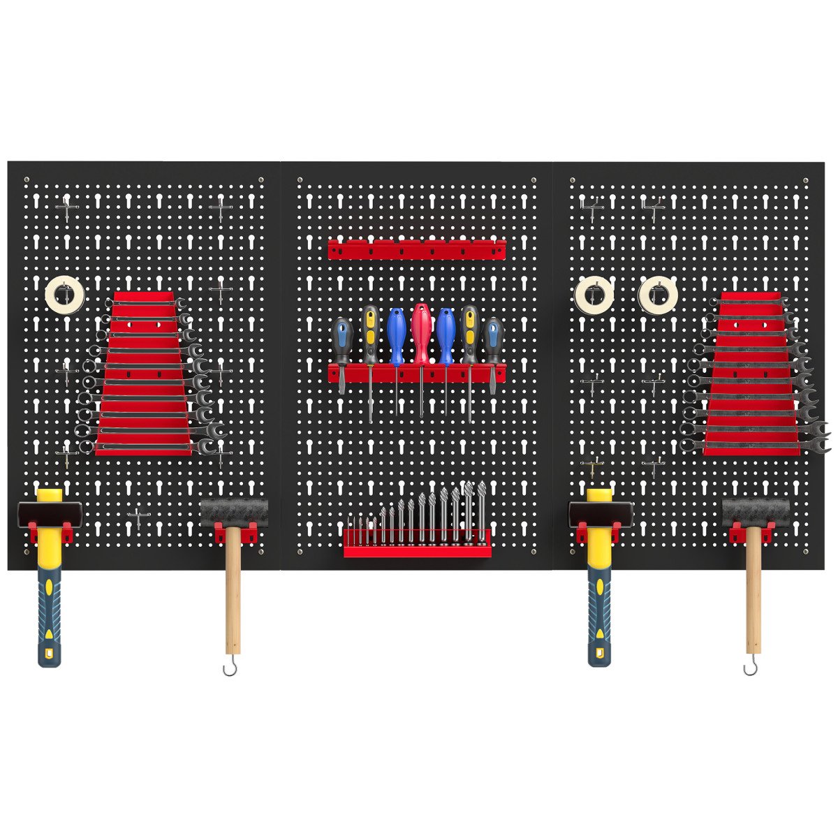 28 Piece Metal Peg Board with Accessories, Shelf Tool Organizer, Black and Red