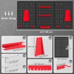 28 Piece Metal Peg Board with Accessories, Shelf Tool Organizer, Black and Red