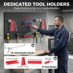 28 Piece Metal Peg Board with Accessories, Shelf Tool Organizer, Black and Red